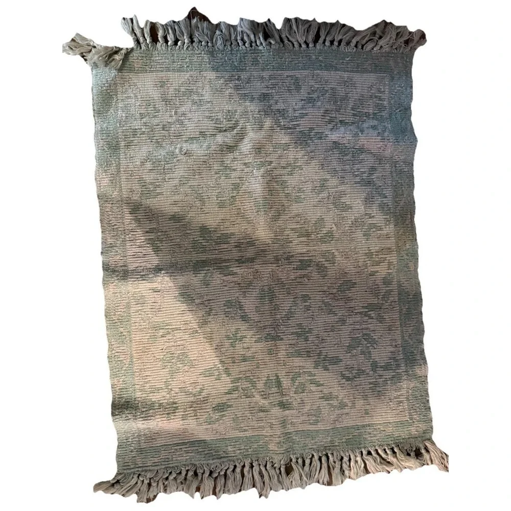 Vintage Throw Rug Floral Green 33